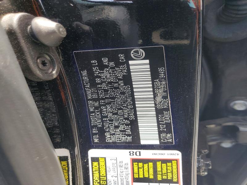 Aukcja sprzedaży 2021 Lexus Es 350, vin: 58ADZ1B10MU110925, numer aukcji: 56935826