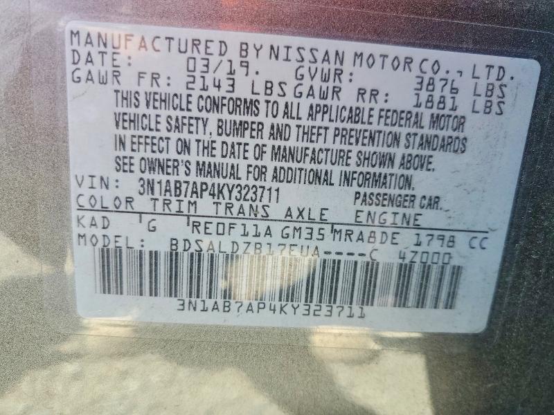 Продажа на аукционе авто 2019 Nissan Sentra, vin: 3N1AB7AP4KY323711, номер лота: 56679746