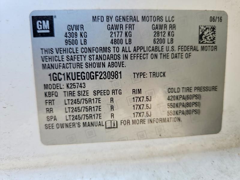 Aukcja sprzedaży 2016 Chevrolet Silverado, vin: 1GC1KUEG0GF230981, numer aukcji: 57717786