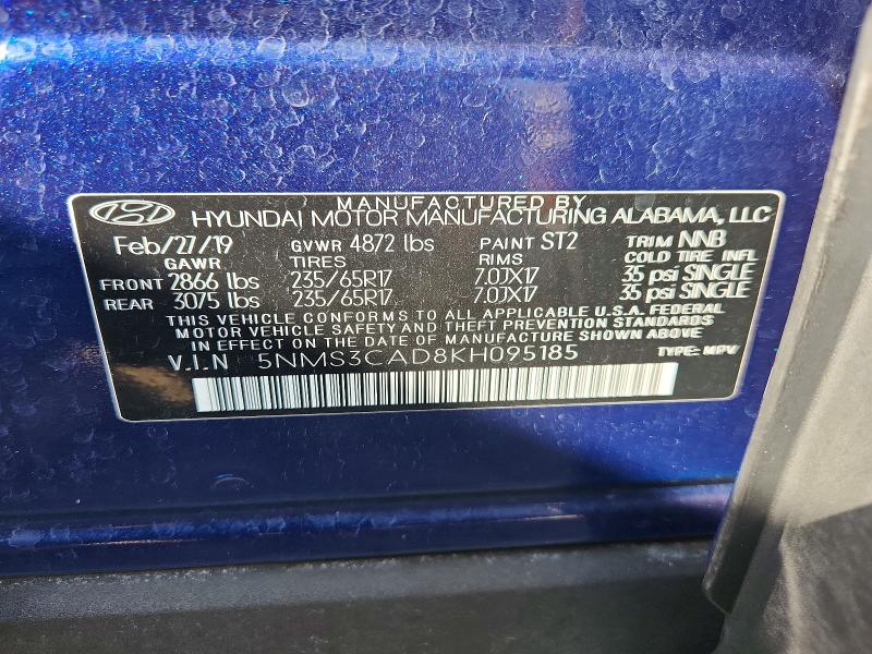 77248875 :رقم المزاد ، 5NMS3CAD8KH095185 vin ، 2019 Hyundai Santa Fe مزاد بيع