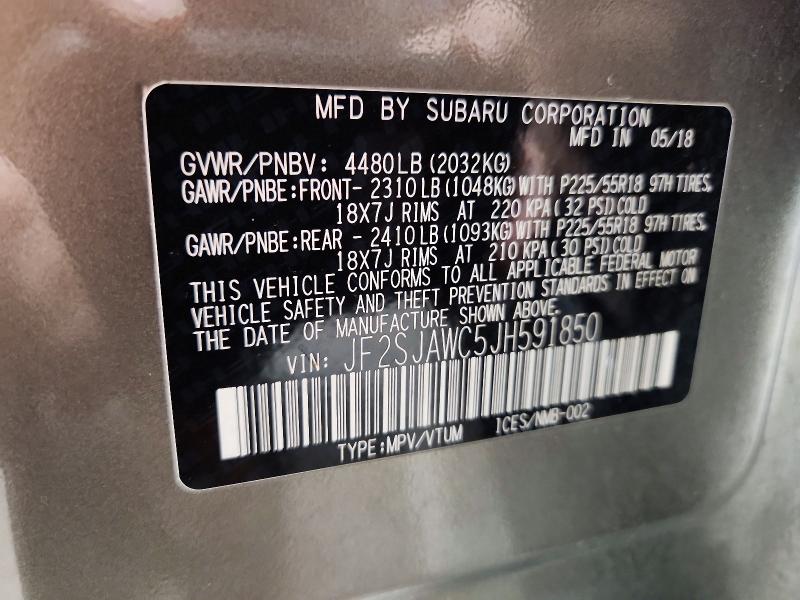 55402626 :رقم المزاد ، JF2SJAWC5JH591850 vin ، 2018 Subaru Forester مزاد بيع