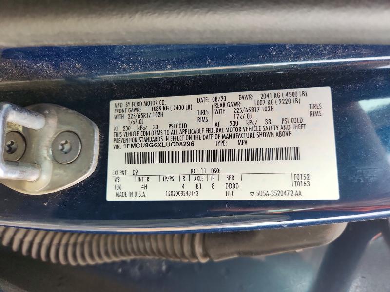 56686466 :رقم المزاد ، 1FMCU9G6XLUC08296 vin ، 2020 Ford Escape مزاد بيع