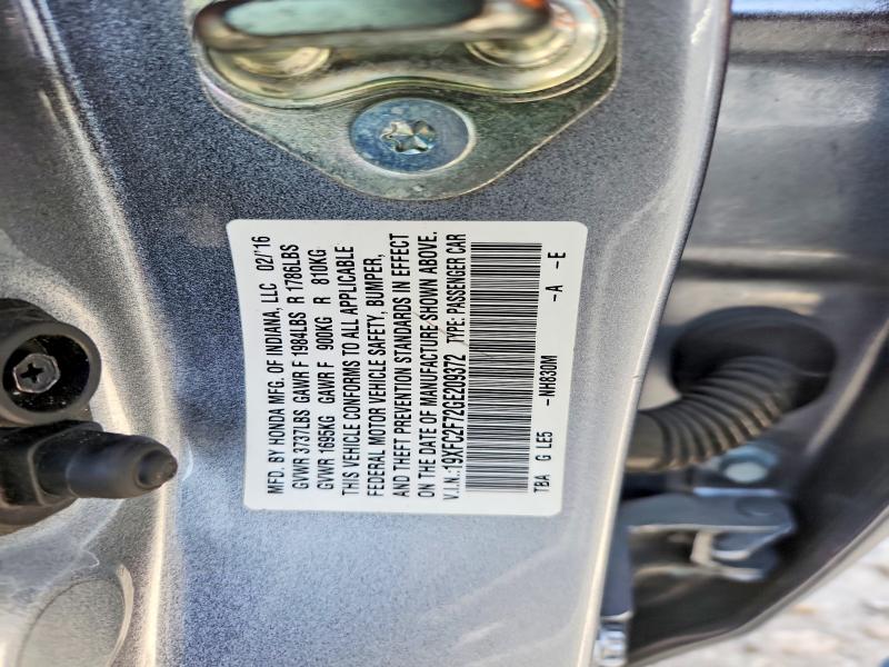 56513916 :رقم المزاد ، 19XFC2F72GE209372 vin ، 2016 Honda Civic مزاد بيع
