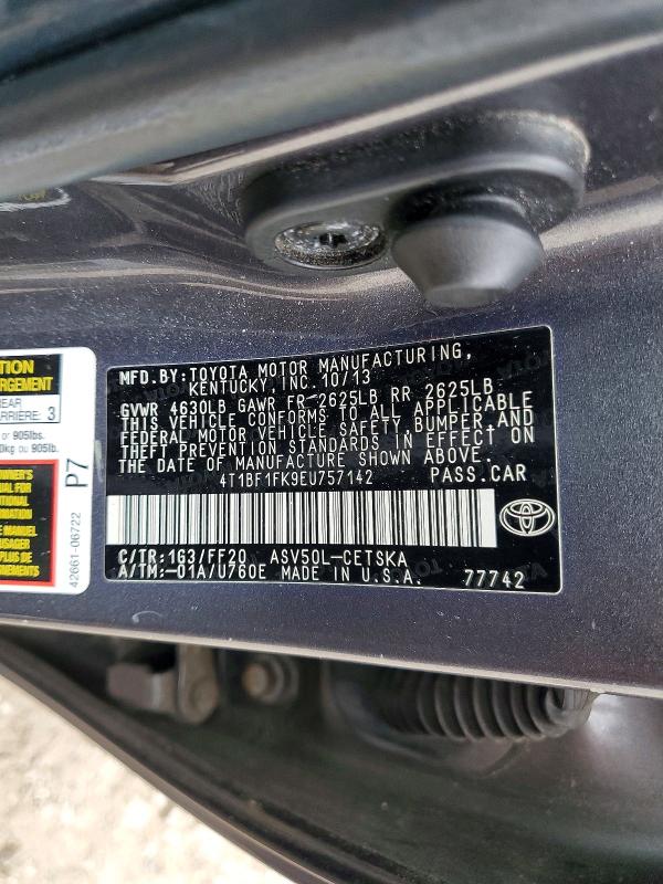 Aukcja sprzedaży 2014 Toyota Camry, vin: 4T1BF1FK9EU757142, numer aukcji: 58321686