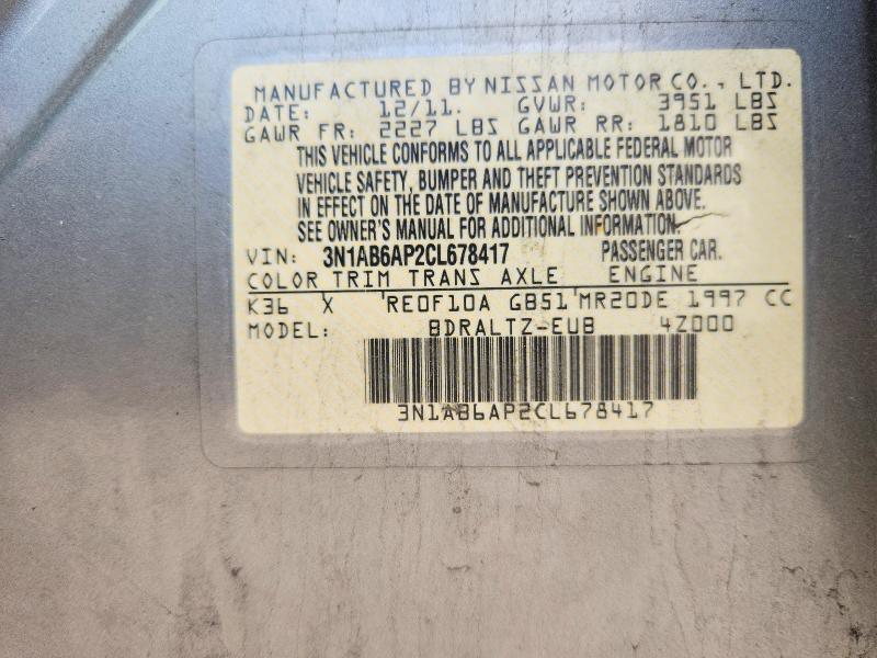 2012 Nissan Sentra მანქანა იყიდება აუქციონზე, vin: 3N1AB6AP2CL678417, აუქციონის ნომერი: 57586276