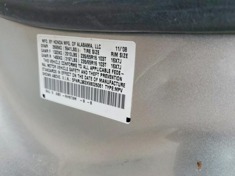 Продаж на аукціоні авто 2009 Honda Odyssey, vin: 5FNRL382X9B026061, номер лоту: 58135546