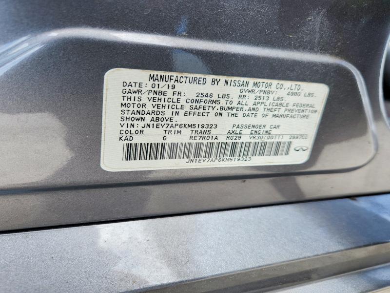 Aukcja sprzedaży 2019 Infiniti Q50, vin: JN1EV7AP6KM519323, numer aukcji: 56989716