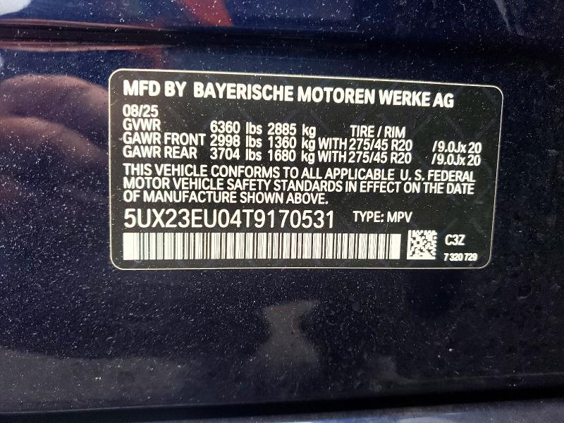 2026 Bmw X5 მანქანა იყიდება აუქციონზე, vin: 5UX23EU04T9170531, აუქციონის ნომერი: 57657686