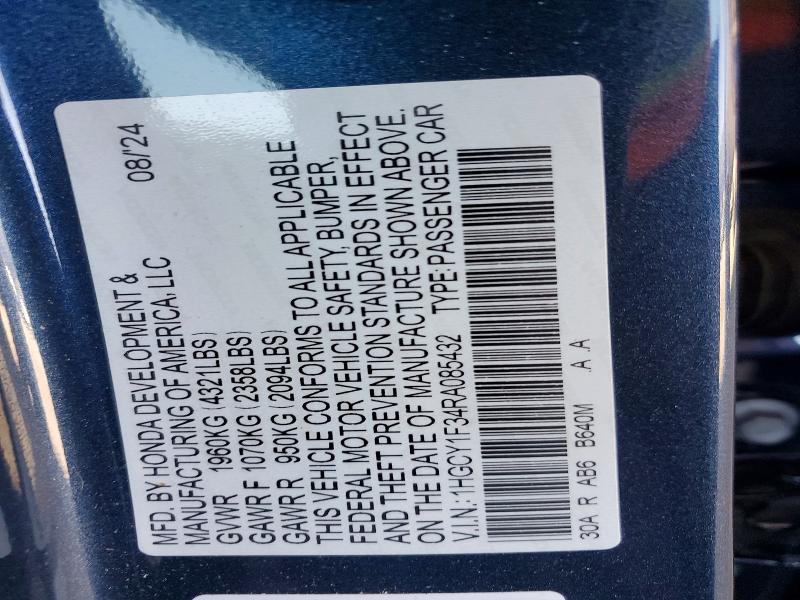 Продажа на аукционе авто 2024 Honda Accord, vin: 1HGCY1F34RA085432, номер лота: 56314476