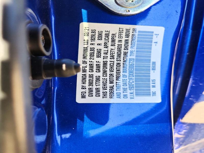 Aukcja sprzedaży 2021 Honda Civic, vin: 19XFC1F3XME006720, numer aukcji: 56244906