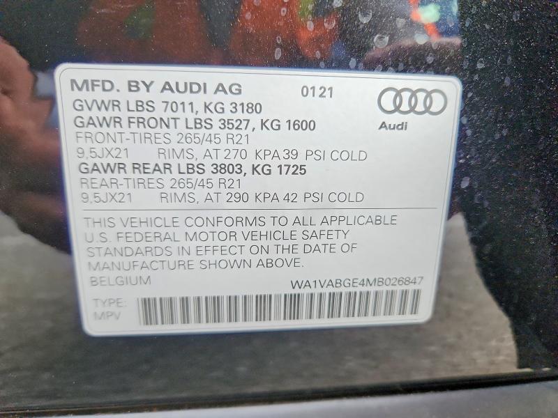 Aukcja sprzedaży 2021 Audi E-tron, vin: WA1VABGE4MB026847, numer aukcji: 55728176