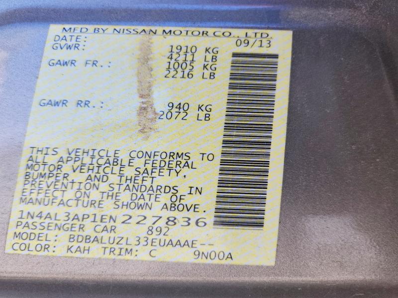 Aukcja sprzedaży 2014 Nissan Altima, vin: 1N4AL3AP1EN227836, numer aukcji: 55725356