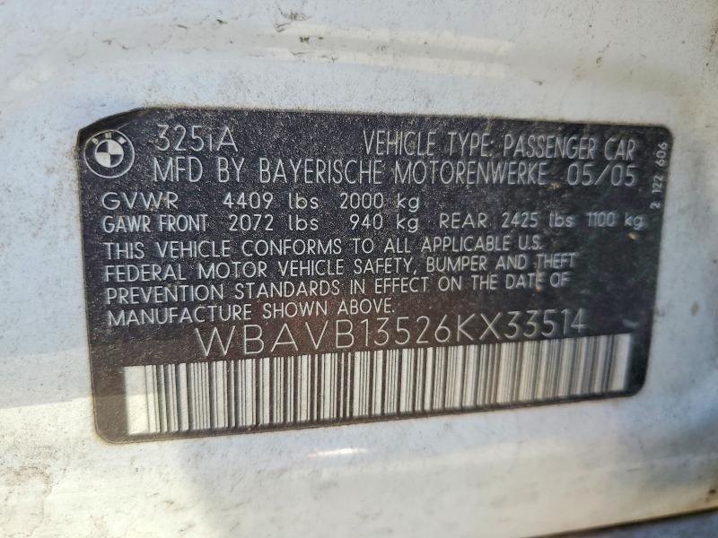 Aukcja sprzedaży 2006 Bmw 325, vin: WBAVB13526KX33514, numer aukcji: 58447946