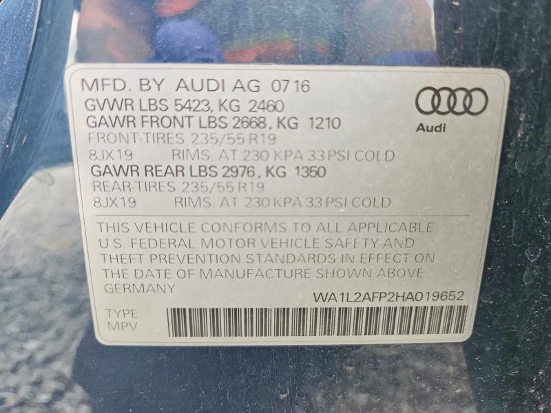 58888486 :رقم المزاد ، WA1L2AFP2HA019652 vin ، 2017 Audi Q5 مزاد بيع