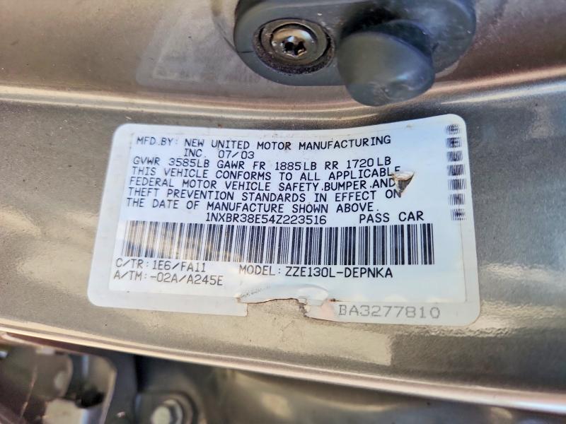 Aukcja sprzedaży 2004 Toyota Corolla, vin: 1NXBR38E54Z223516, numer aukcji: 58795606