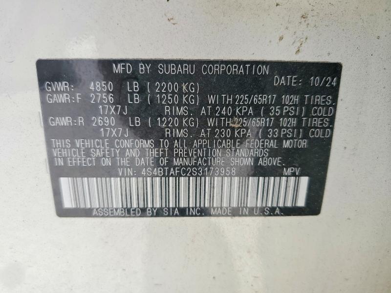 Aukcja sprzedaży 2025 Subaru Outback, vin: 4S4BTAFC2S3173958, numer aukcji: 56576216