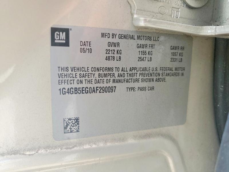 58310776 :رقم المزاد ، 1G4GB5EG0AF290097 vin ، 2010 Buick Lacrosse مزاد بيع
