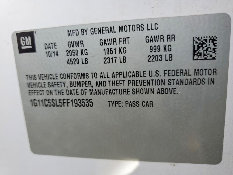 Продаж на аукціоні авто 2015 Chevrolet Malibu, vin: 1G11C5SL5FF193535, номер лоту: 57389416