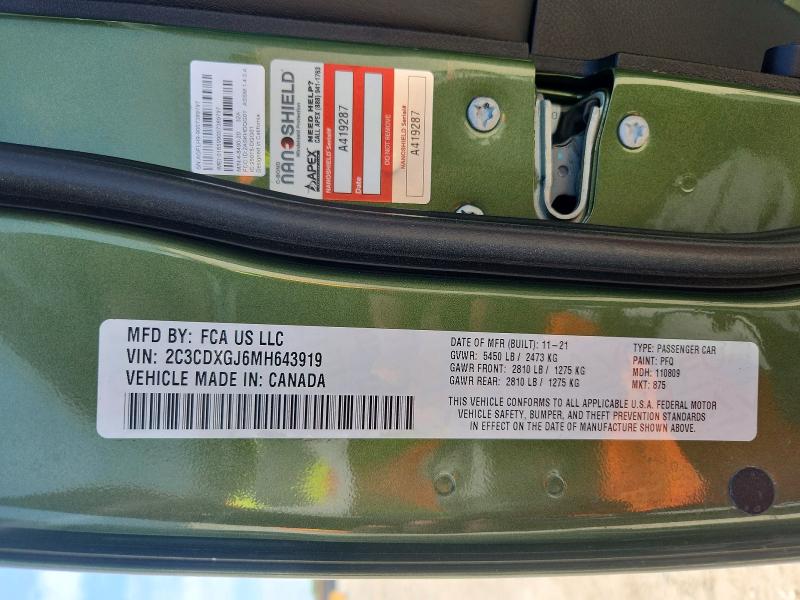 Продаж на аукціоні авто 2021 Dodge Charger, vin: 2C3CDXGJ6MH643919, номер лоту: 58943276