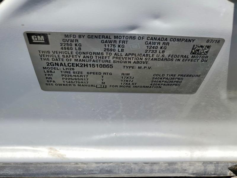 2017 Chevrolet Equinox მანქანა იყიდება აუქციონზე, vin: 2GNALCEK2H1510865, აუქციონის ნომერი: 55435196