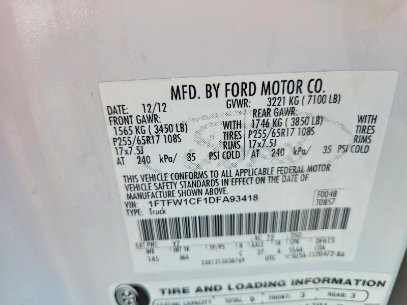 Продажа на аукционе авто 2013 Ford F150, vin: 1FTFW1CF1DFA93418, номер лота: 57711166
