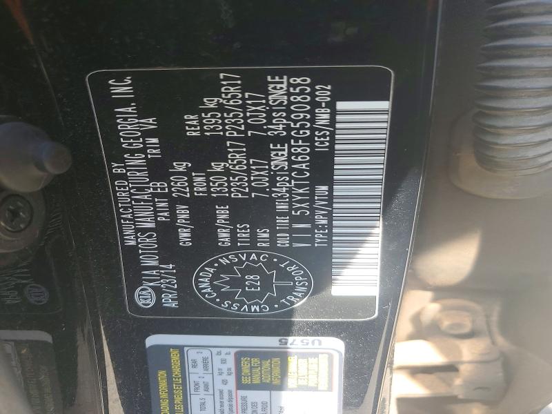 Продажа на аукционе авто 2015 Kia Sorento, vin: 5XYKTCA68FG590858, номер лота: 56976616
