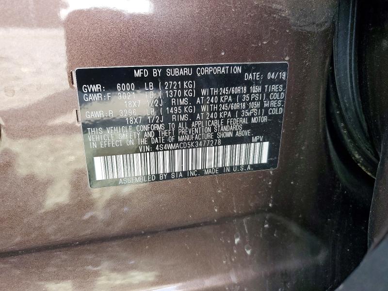 Продажа на аукционе авто 2019 Subaru Ascent, vin: 4S4WMACD5K3477278, номер лота: 55370436