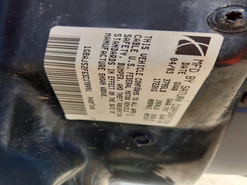 58643346 :رقم المزاد ، 1G8AJ52F63Z178991 vin ، 2003 Saturn Ion مزاد بيع