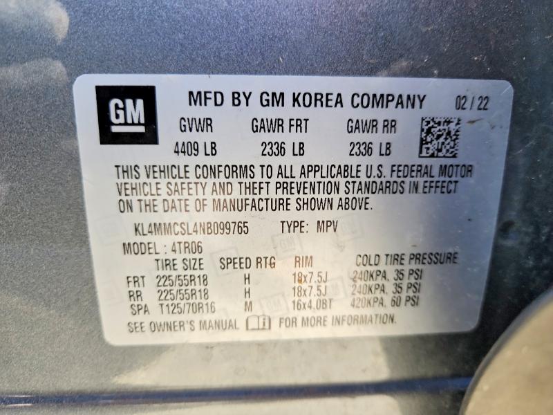 56406636 :رقم المزاد ، KL4MMCSL4NB099765 vin ، 2022 Buick Encore Gx مزاد بيع