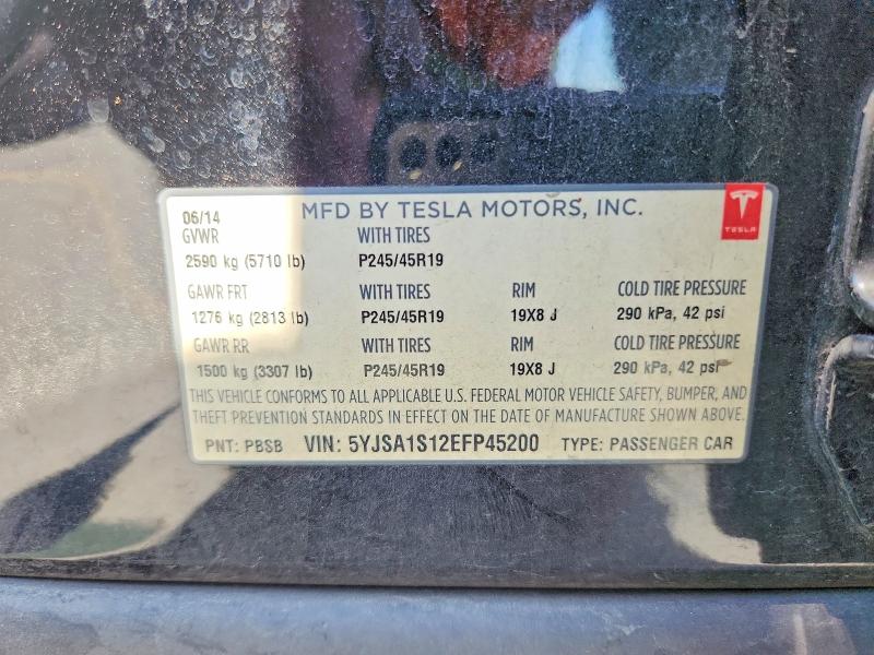 2014 Tesla Model S მანქანა იყიდება აუქციონზე, vin: 5YJSA1S12EFP45200, აუქციონის ნომერი: 57225746