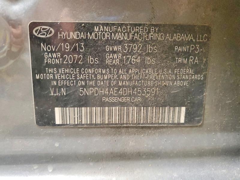 2013 Hyundai Elantra მანქანა იყიდება აუქციონზე, vin: 5NPDH4AE4DH453591, აუქციონის ნომერი: 58395046