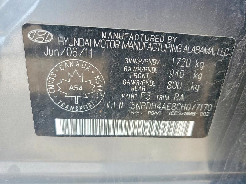 Продажа на аукционе авто 2012 Hyundai Elantra, vin: 5NPDH4AE8CH077170, номер лота: 56283346