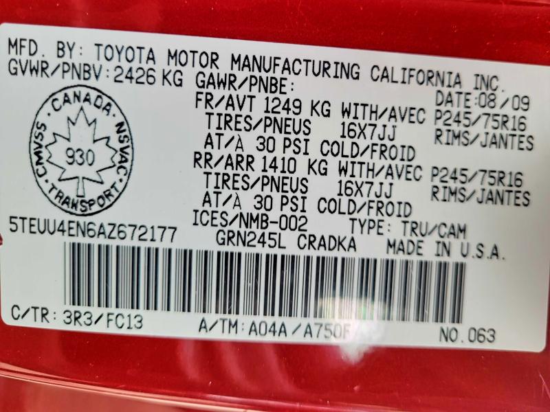 Aukcja sprzedaży 2010 Toyota Tacoma, vin: 5TEUU4EN6AZ672177, numer aukcji: 59158126