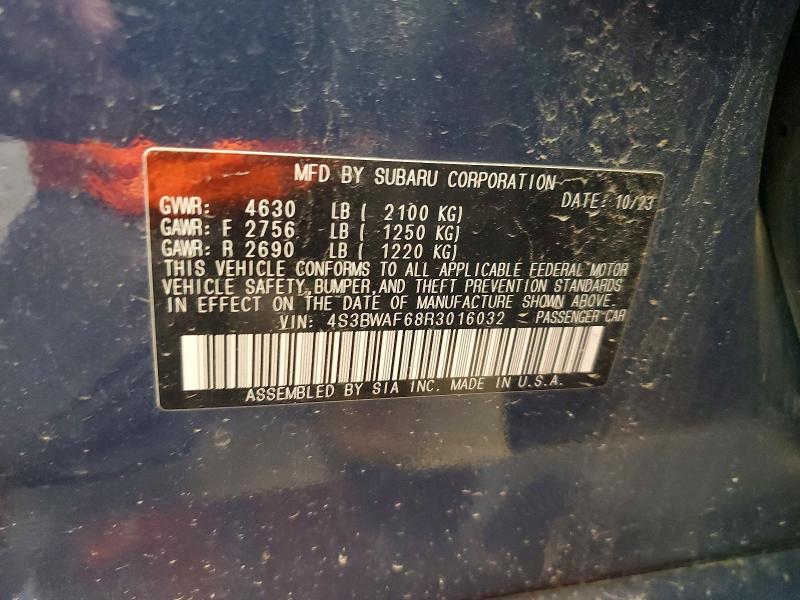 Aukcja sprzedaży 2024 Subaru Legacy, vin: 4S3BWAF68R3016032, numer aukcji: 56594706