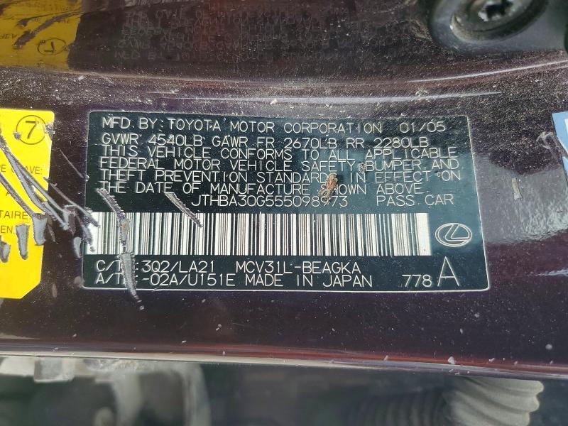 2005 Lexus Es მანქანა იყიდება აუქციონზე, vin: JTHBA30G555098973, აუქციონის ნომერი: 57819096