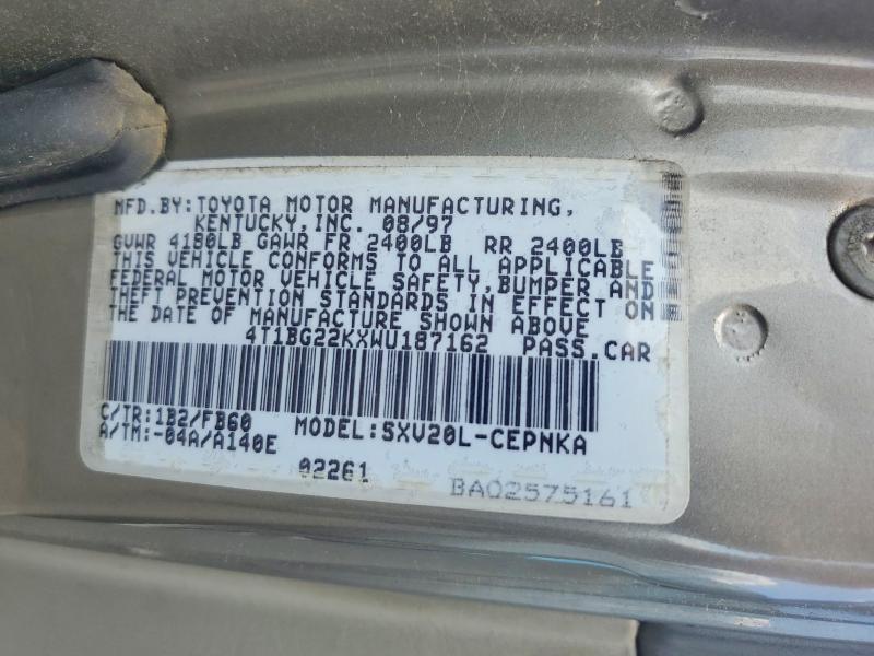 1998 Toyota Camry მანქანა იყიდება აუქციონზე, vin: 4T1BG22KXWU187162, აუქციონის ნომერი: 57836806