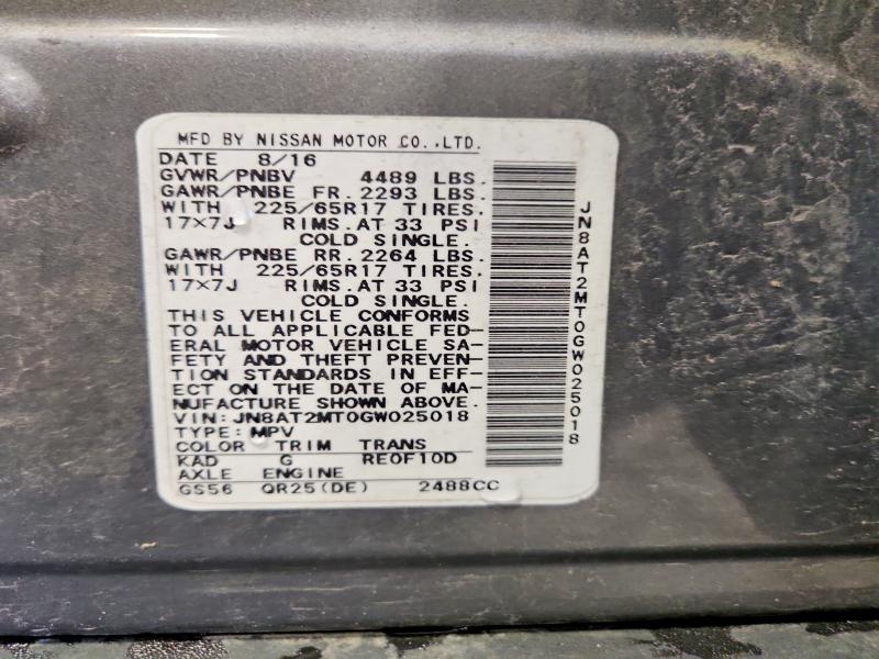 2016 Nissan Rogue მანქანა იყიდება აუქციონზე, vin: JN8AT2MT0GW025018, აუქციონის ნომერი: 56466176