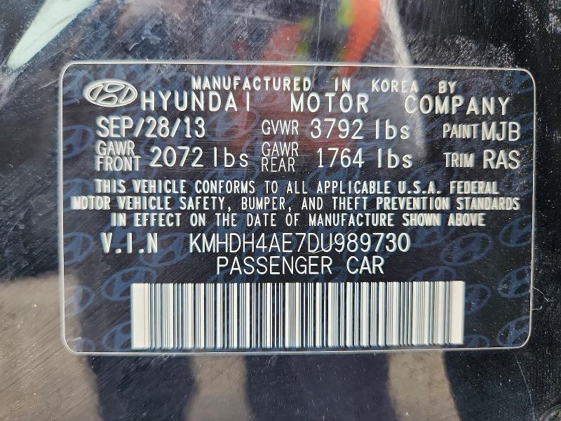 55904326 :رقم المزاد ، KMHDH4AE7DU989730 vin ، 2013 Hyundai Elantra مزاد بيع