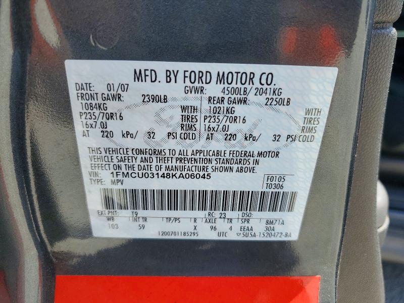2008 Ford Escape მანქანა იყიდება აუქციონზე, vin: 1FMCU03148KA06045, აუქციონის ნომერი: 55006476