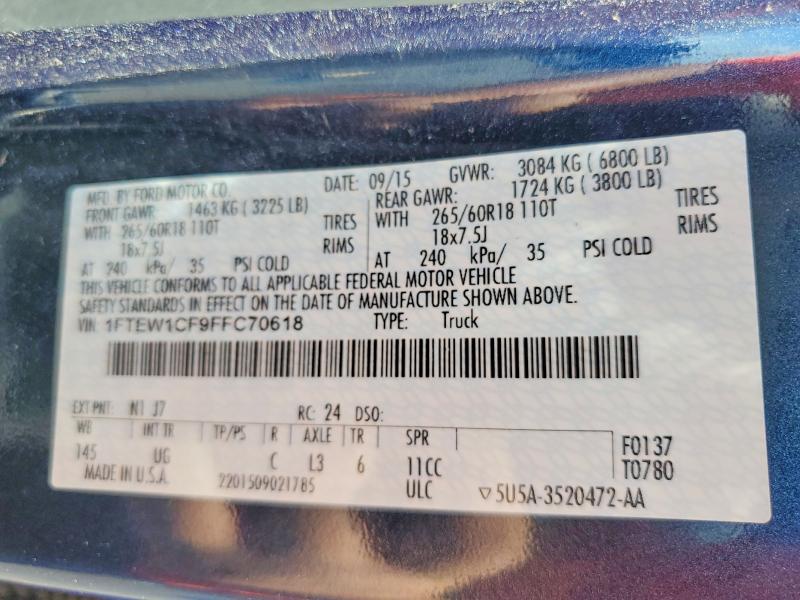 2015 Ford F150 მანქანა იყიდება აუქციონზე, vin: 1FTEW1CF9FFC70618, აუქციონის ნომერი: 56371686