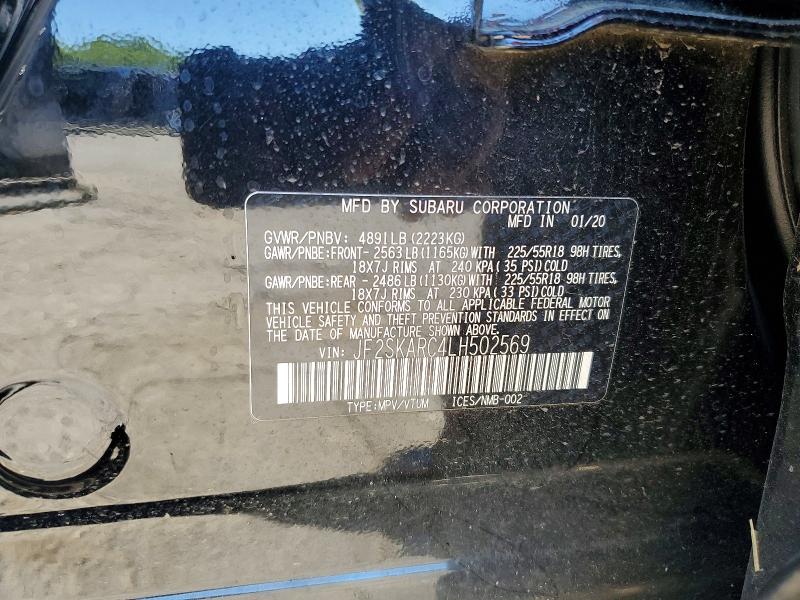 2020 Subaru Forester მანქანა იყიდება აუქციონზე, vin: JF2SKARC4LH502569, აუქციონის ნომერი: 57153446