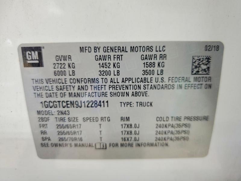 Auction sale of the 2018 Chevrolet Colorado, vin: 1GCGTCEN9J1228411, lot number: 59164056