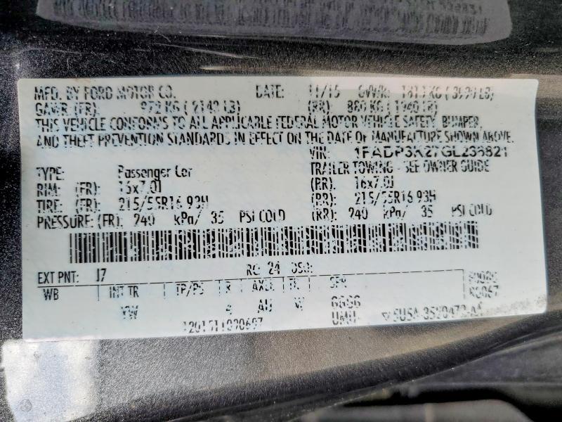 Продажа на аукционе авто 2016 Ford Focus, vin: 1FADP3K27GL236821, номер лота: 57557096