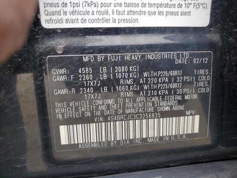 57408596 :رقم المزاد ، 4S4BRCJC3C3256835 vin ، 2012 Subaru Outback مزاد بيع