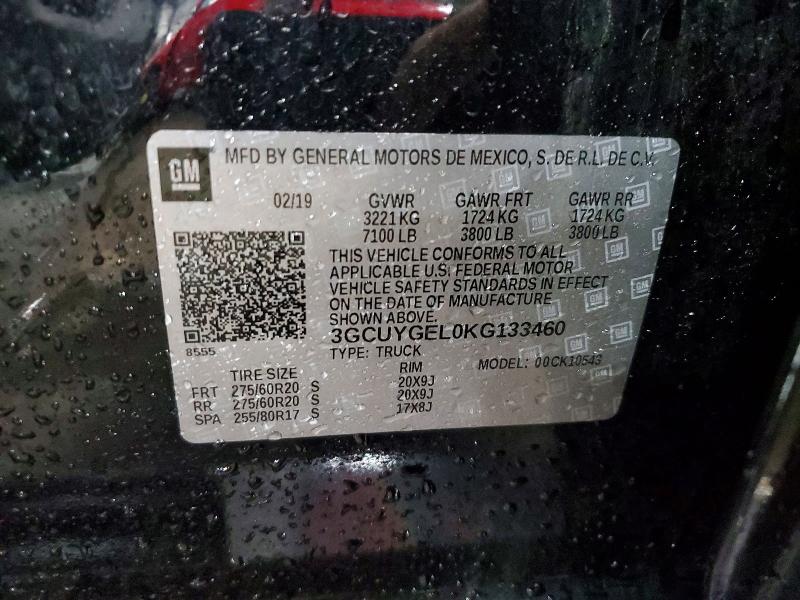 Продаж на аукціоні авто 2019 Chevrolet Silverado, vin: 3GCUYGEL0KG133460, номер лоту: 57568766