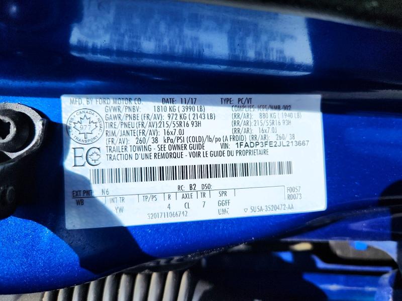 Продаж на аукціоні авто 2018 Ford Focus, vin: 1FADP3FE2JL213667, номер лоту: 57160876