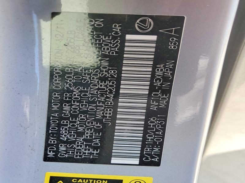 59152766 :رقم المزاد ، JTHBB1BA4C2051281 vin ، 2012 Lexus Hs مزاد بيع