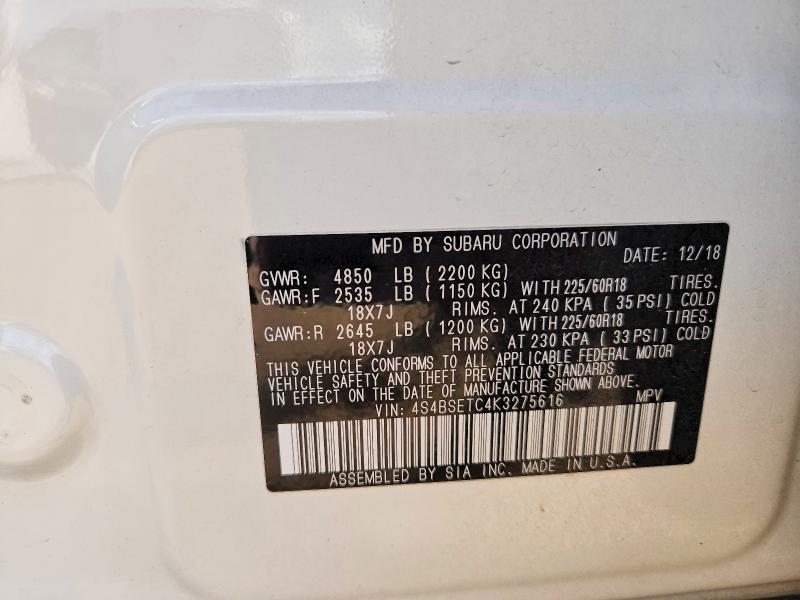 Продаж на аукціоні авто 2019 Subaru Outback, vin: 4S4BSETC4K3275616, номер лоту: 55612746
