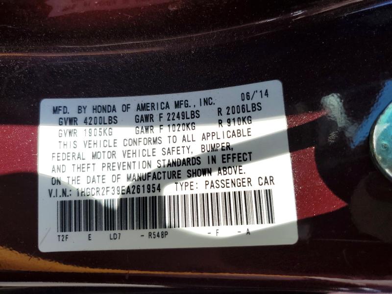 Продажа на аукционе авто 2014 Honda Accord, vin: 1HGCR2F39EA261954, номер лота: 58653056