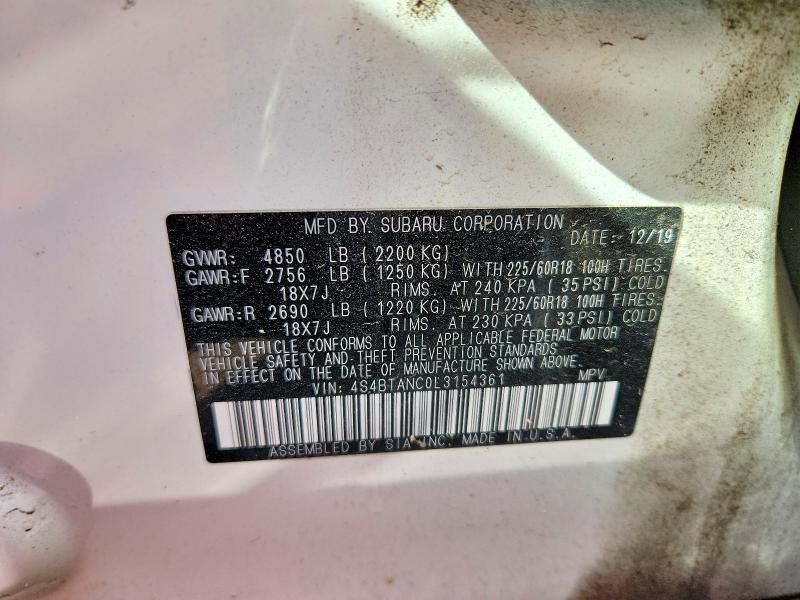 57469736 :رقم المزاد ، 4S4BTANC0L3154361 vin ، 2020 Subaru Outback مزاد بيع